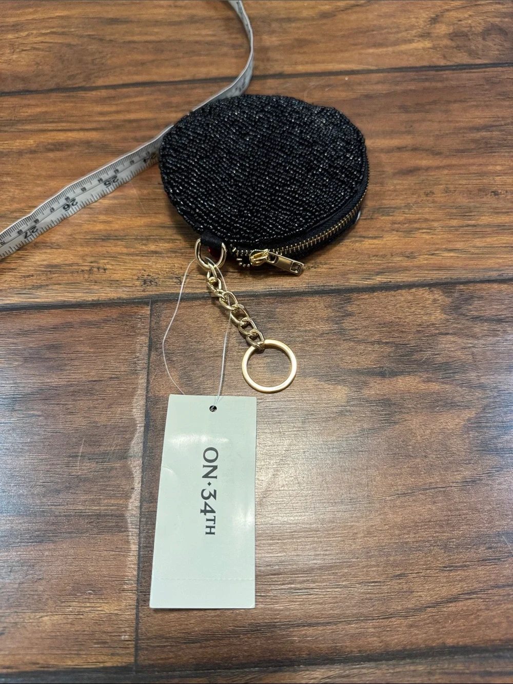 On 34th Black Beaded Red Floral Sequin Round Wristlet Coin Purse NWT